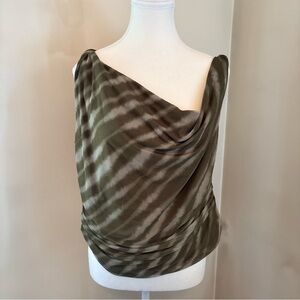 Abercrombie & Fitch Olive Green Draped Cowl Neck Tank with Subtle Stripe